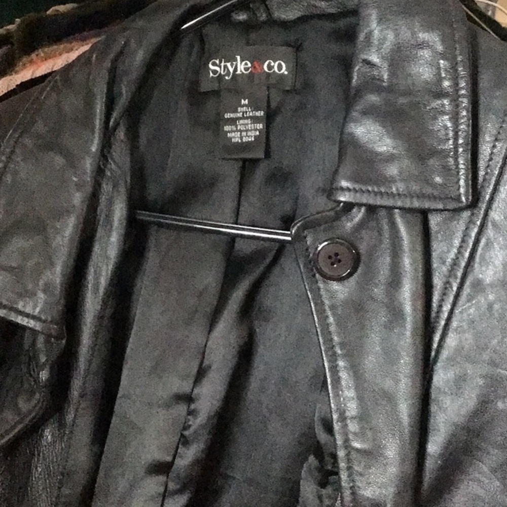 Women’s black leather jacket Style & Company